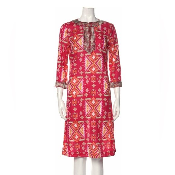 TORY BURCH Pink Beaded Embellished Shift Midi Dress Kaftan Beach Cover Up XS / 2 - Picture 1 of 7